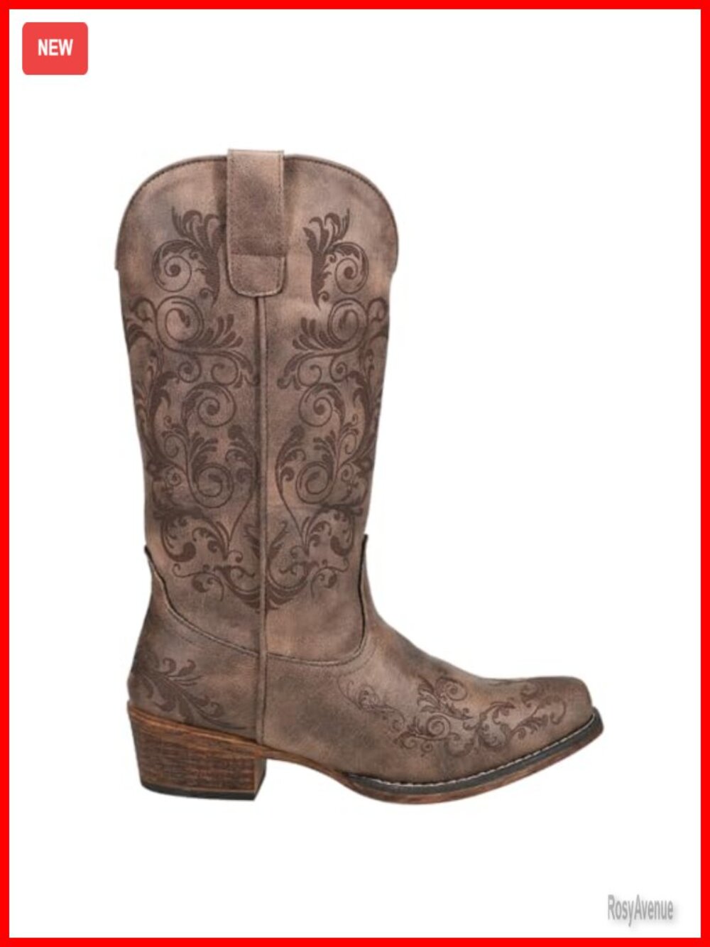 Faux Leather Snip Toe Mid Calf Western Boots Low Heel Casual